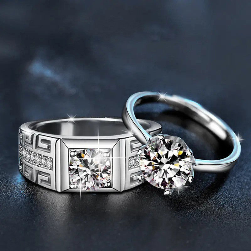 Silver Plated American Diamonds Studded Classic Adjustable Couple Rings