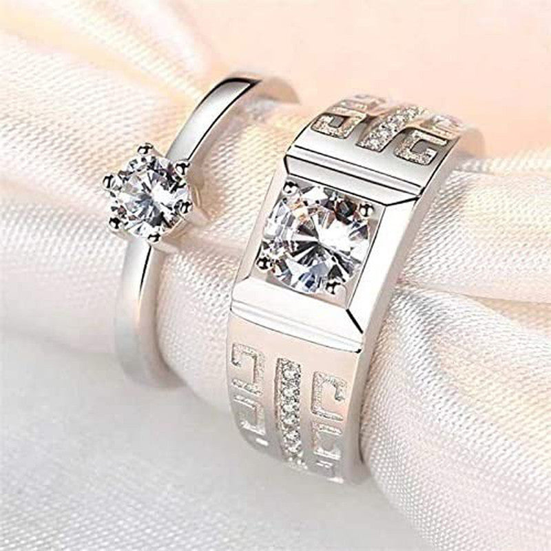 Silver Plated American Diamonds Studded Classic Adjustable Couple Rings