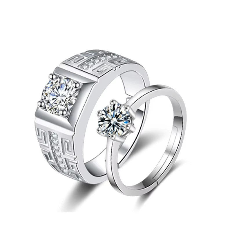 Silver Plated American Diamonds Studded Classic Adjustable Couple Rings