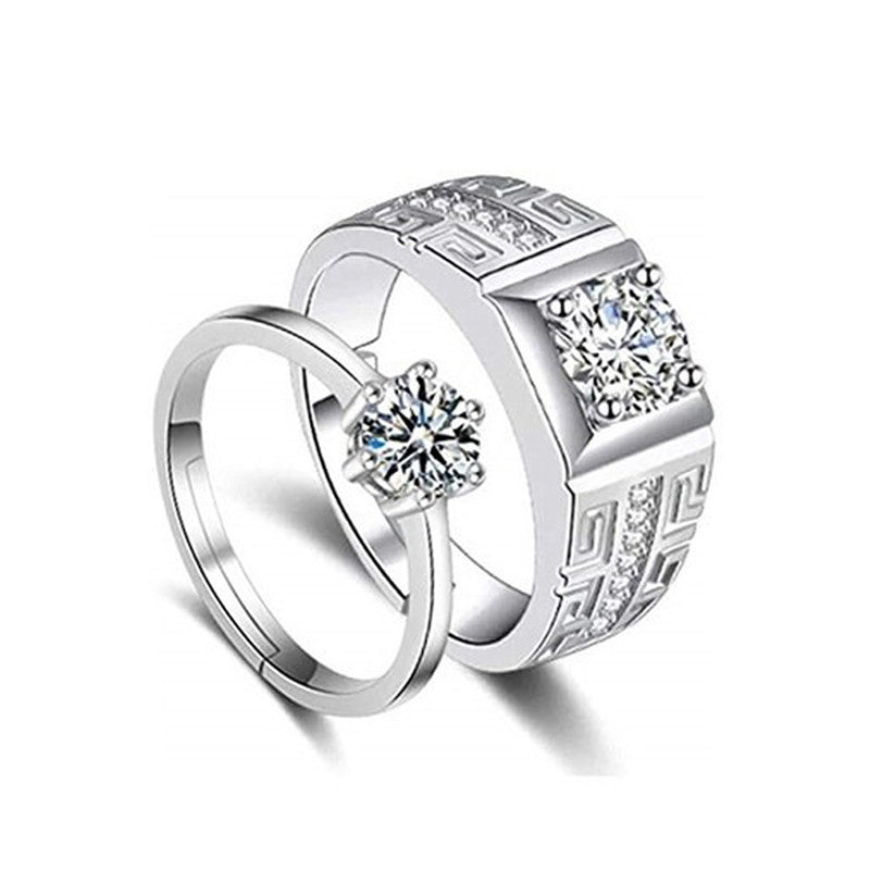 Silver Plated American Diamonds Studded Classic Adjustable Couple Rings