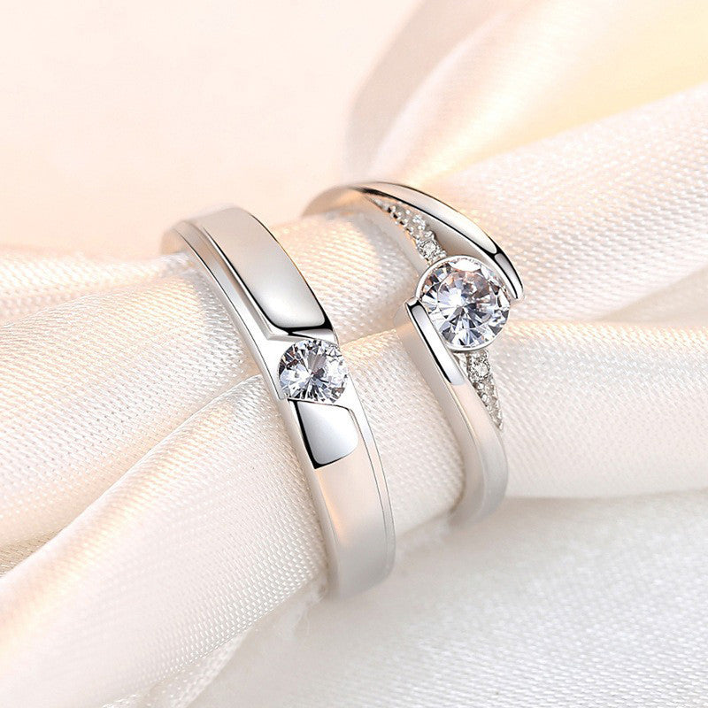 Silver Plated American Diamonds Studded Classic Adjustable Couple Rings