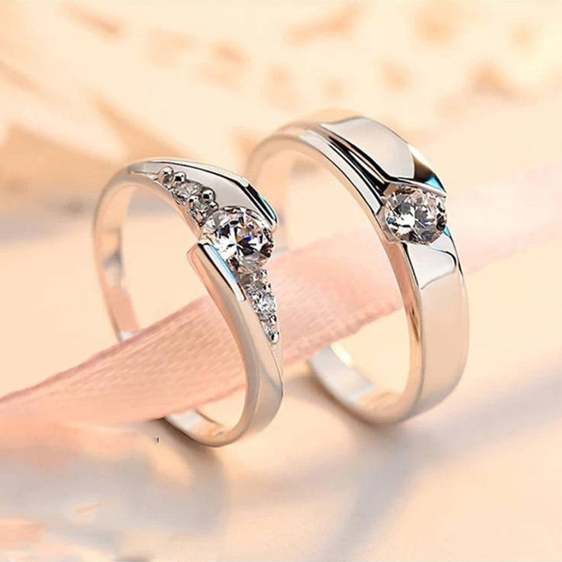 Silver Plated American Diamonds Studded Classic Adjustable Couple Rings