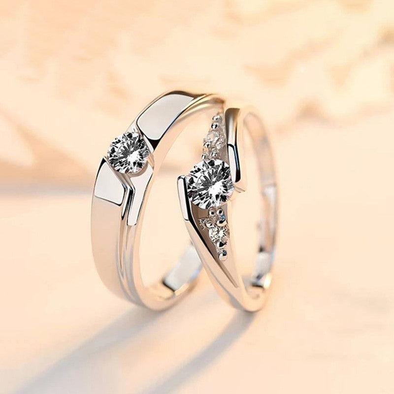 Silver Plated American Diamonds Studded Classic Adjustable Couple Rings