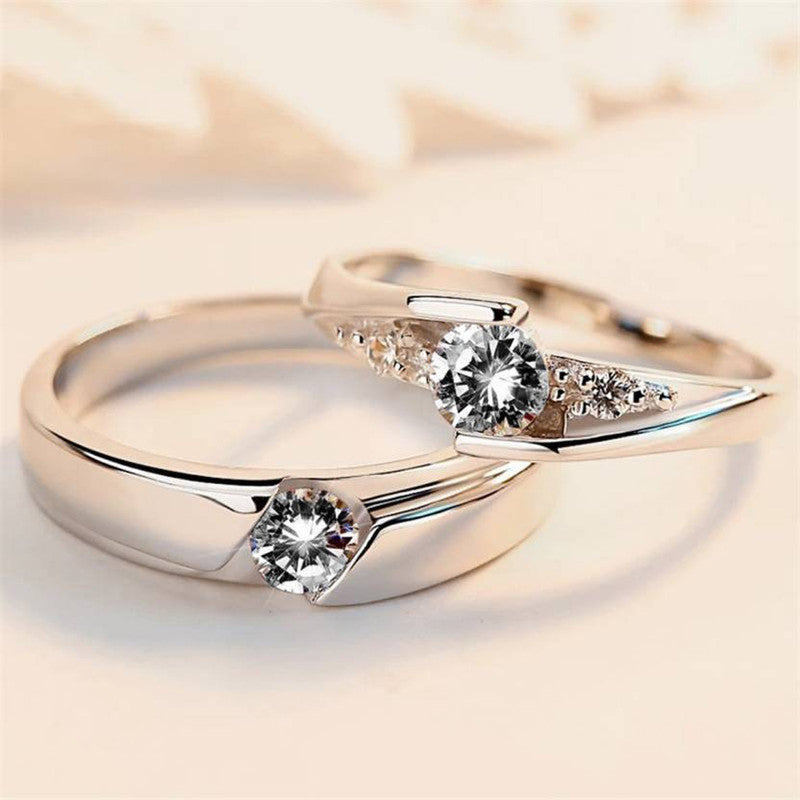 Silver Plated American Diamonds Studded Classic Adjustable Couple Rings