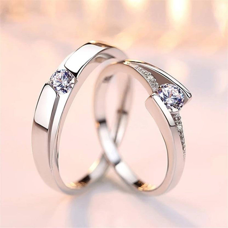 Silver Plated American Diamonds Studded Classic Adjustable Couple Rings