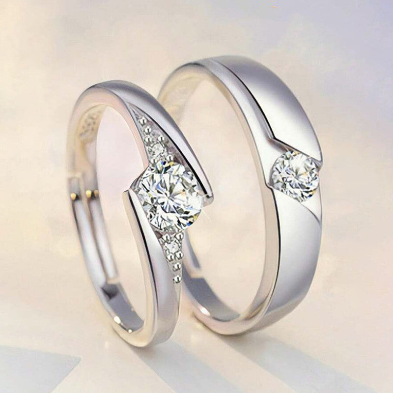 Silver Plated American Diamonds Studded Classic Adjustable Couple Rings