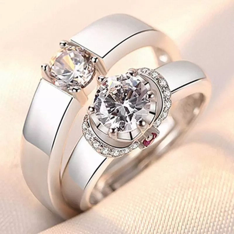 Silver Plated American Diamonds Studded Classic Adjustable Couple Rings