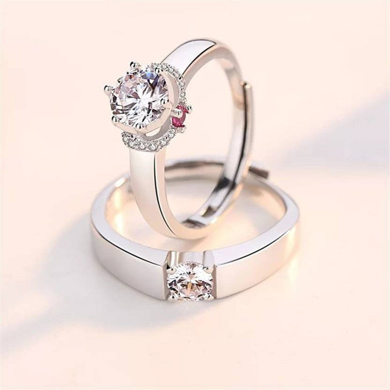 Silver Plated American Diamonds Studded Classic Adjustable Couple Rings