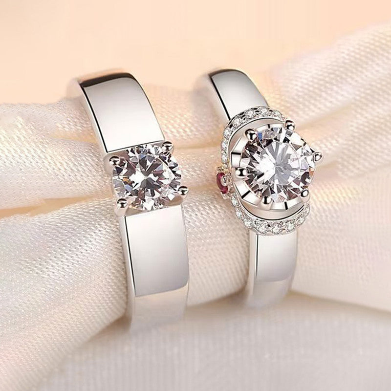 Silver Plated American Diamonds Studded Classic Adjustable Couple Rings