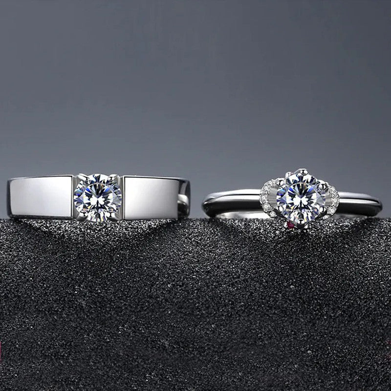 Silver Plated American Diamonds Studded Classic Adjustable Couple Rings