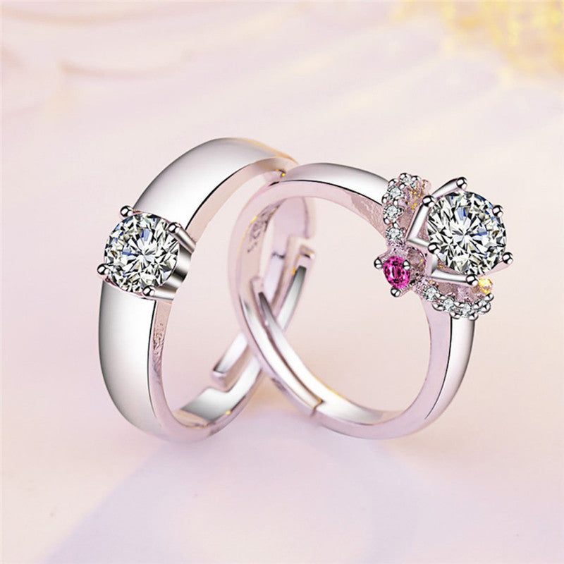 Silver Plated American Diamonds Studded Classic Adjustable Couple Rings