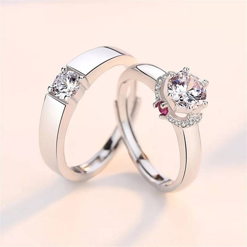 Silver Plated American Diamonds Studded Classic Adjustable Couple Rings