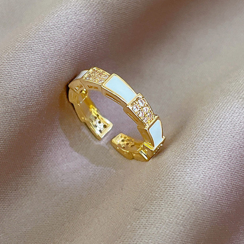 Gold Plated Crystal Studded Contemporary Adjustable Finger Ring