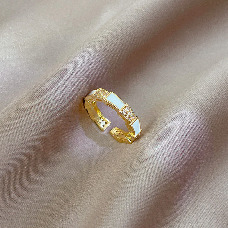 Gold Plated Crystal Studded Contemporary Adjustable Finger Ring