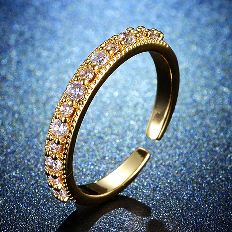 Gold Plated Crystal Studded Contemporary Adjustable Round Finger Ring