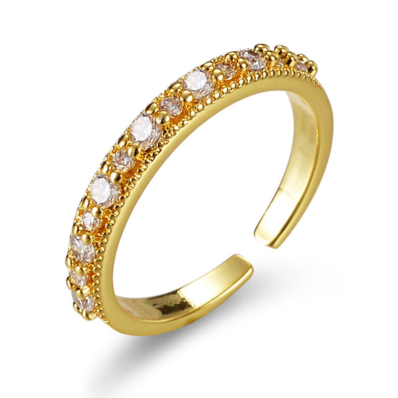 Gold Plated Crystal Studded Contemporary Adjustable Round Finger Ring