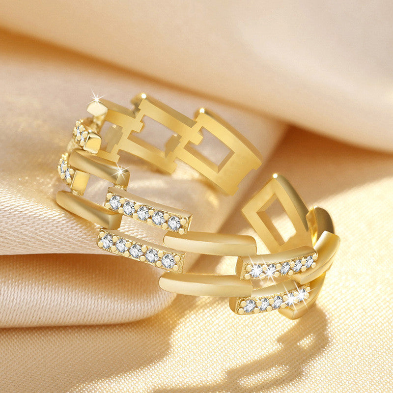 Gold Plated American Diamond Studded Contemporary Korean Finger Ring