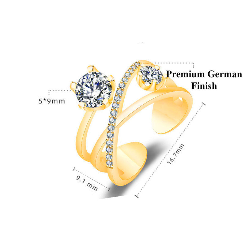 Gold Plated American Diamond Studded Contemporary Korean Finger Ring